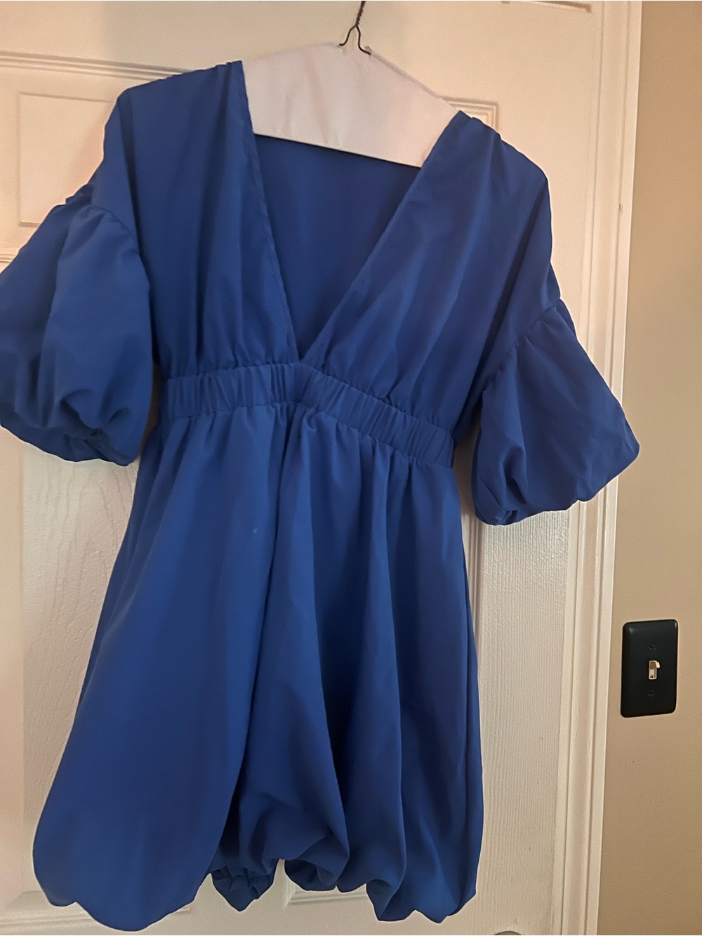 Royal Blue V-Neck Puff-Sleeve Tunic Top
